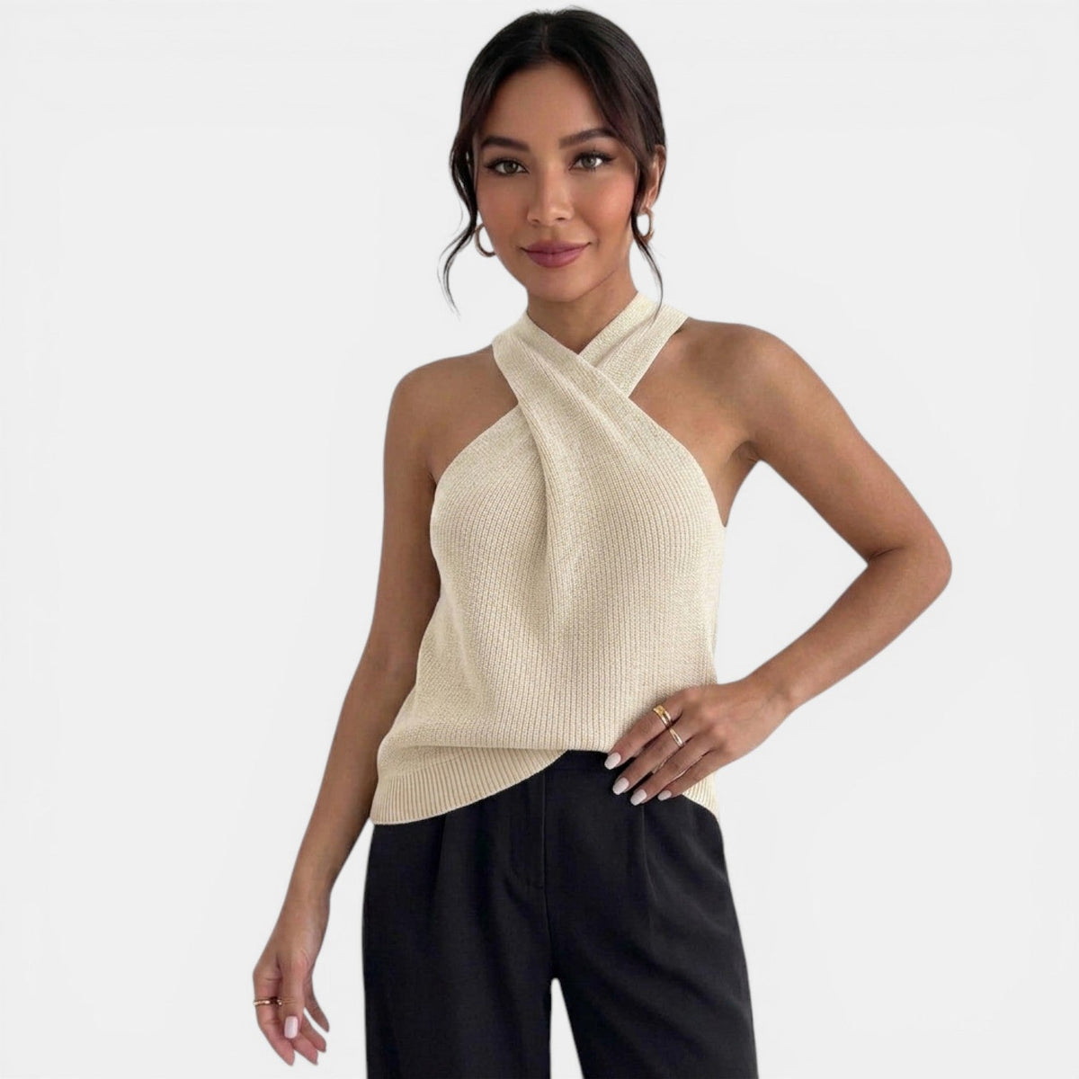 Una | Top Feminino Malha Halter Costas Cruzadas