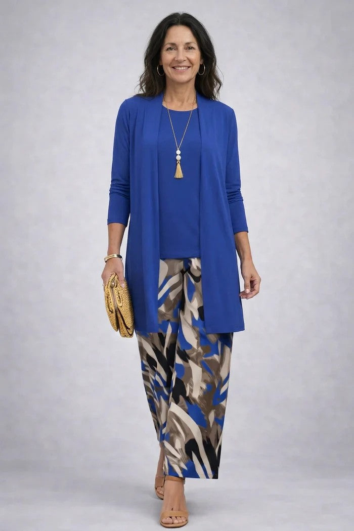 Zinnia | Conjunto 3 Peças Feminino Calça Estampada Cardigan