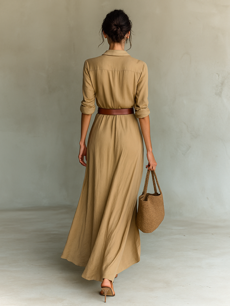 Wenna | Vestido Longo Casual Gola Lapela