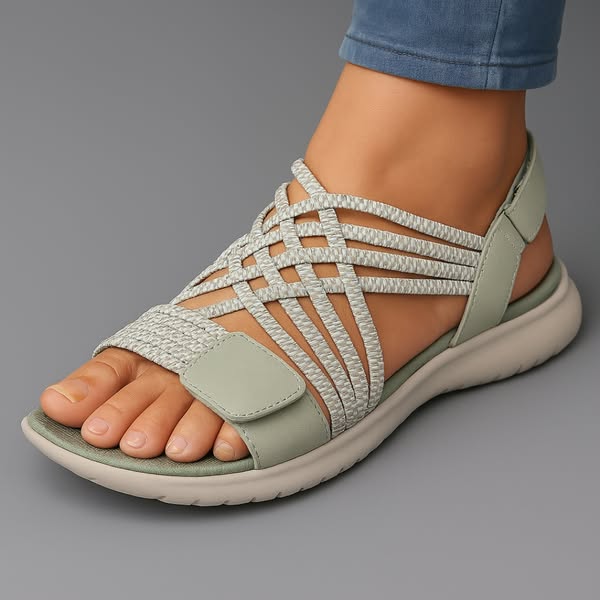 Sandálias Femininas com Velcro | Conforto Ajustável | Couro PU