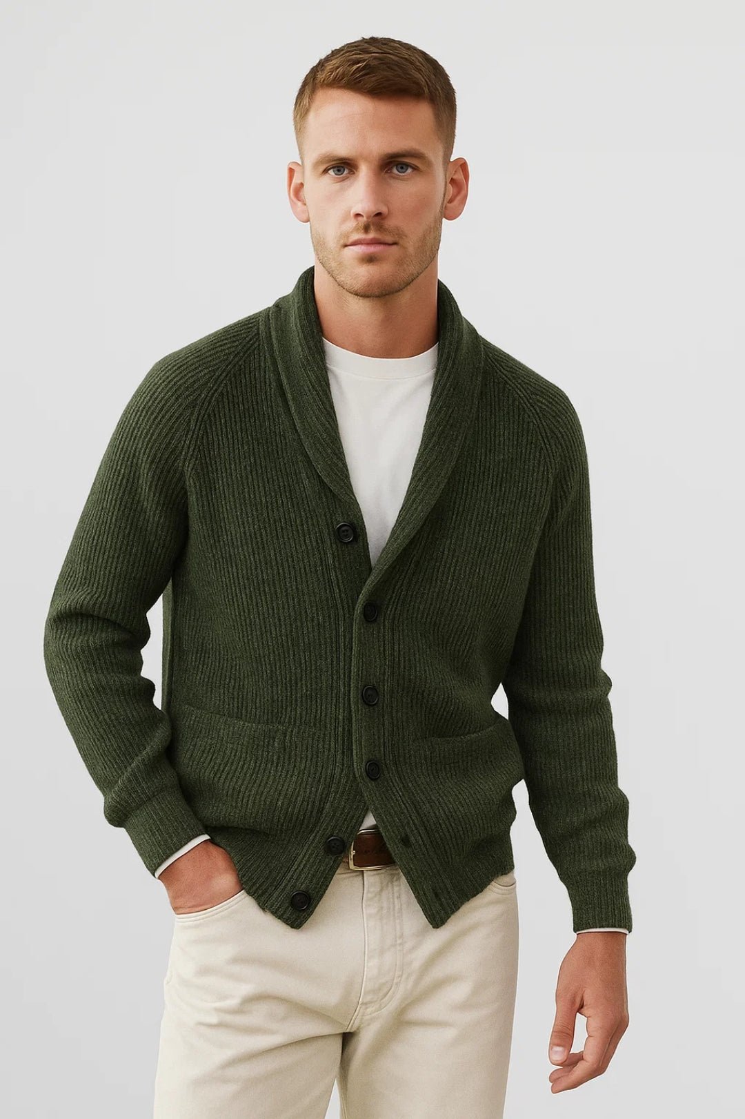 Honor | Homem Cardigan Tricot Gola Xaile com Botões
