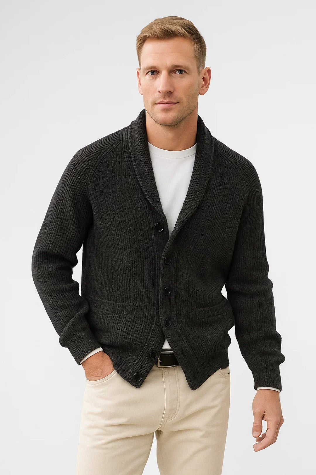 Honor | Homem Cardigan Tricot Gola Xaile com Botões