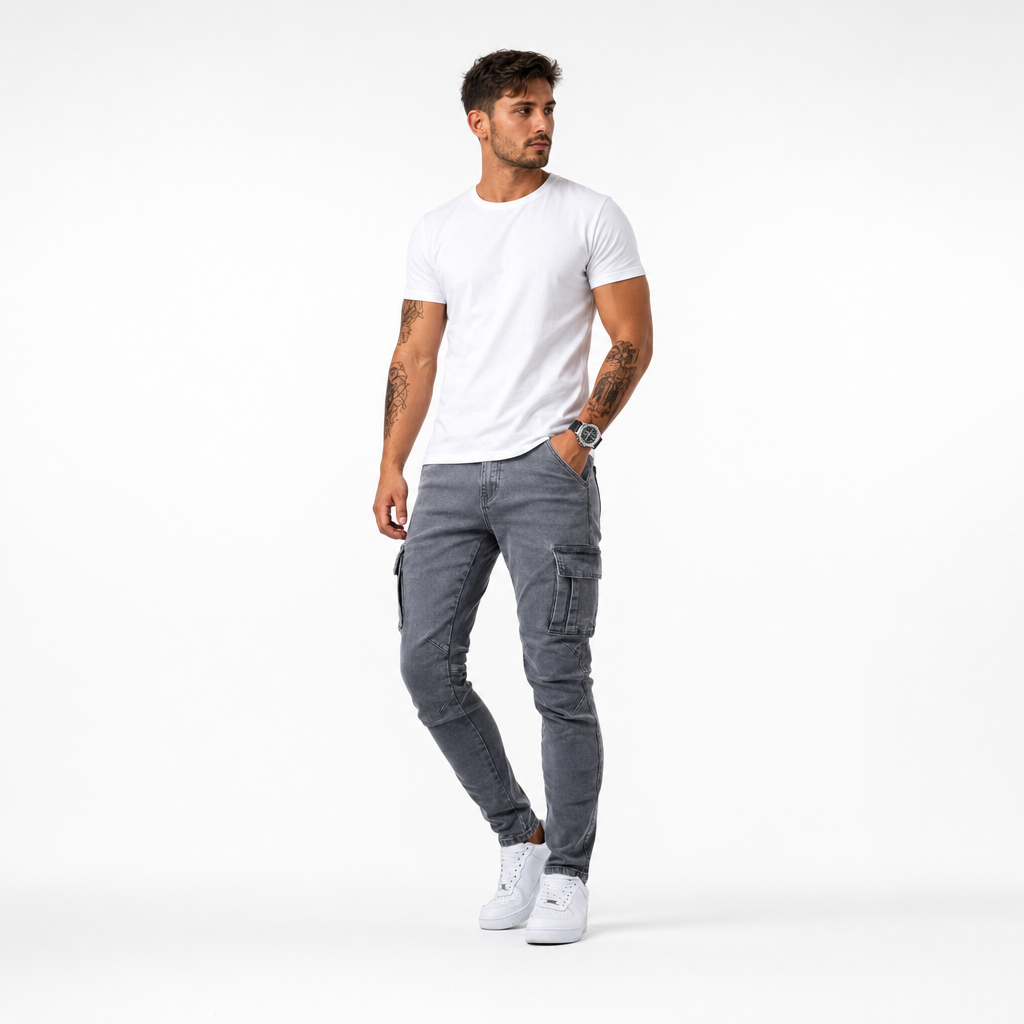 Yasmin | Calças Jeans Cargo Slim Fit Masculinas