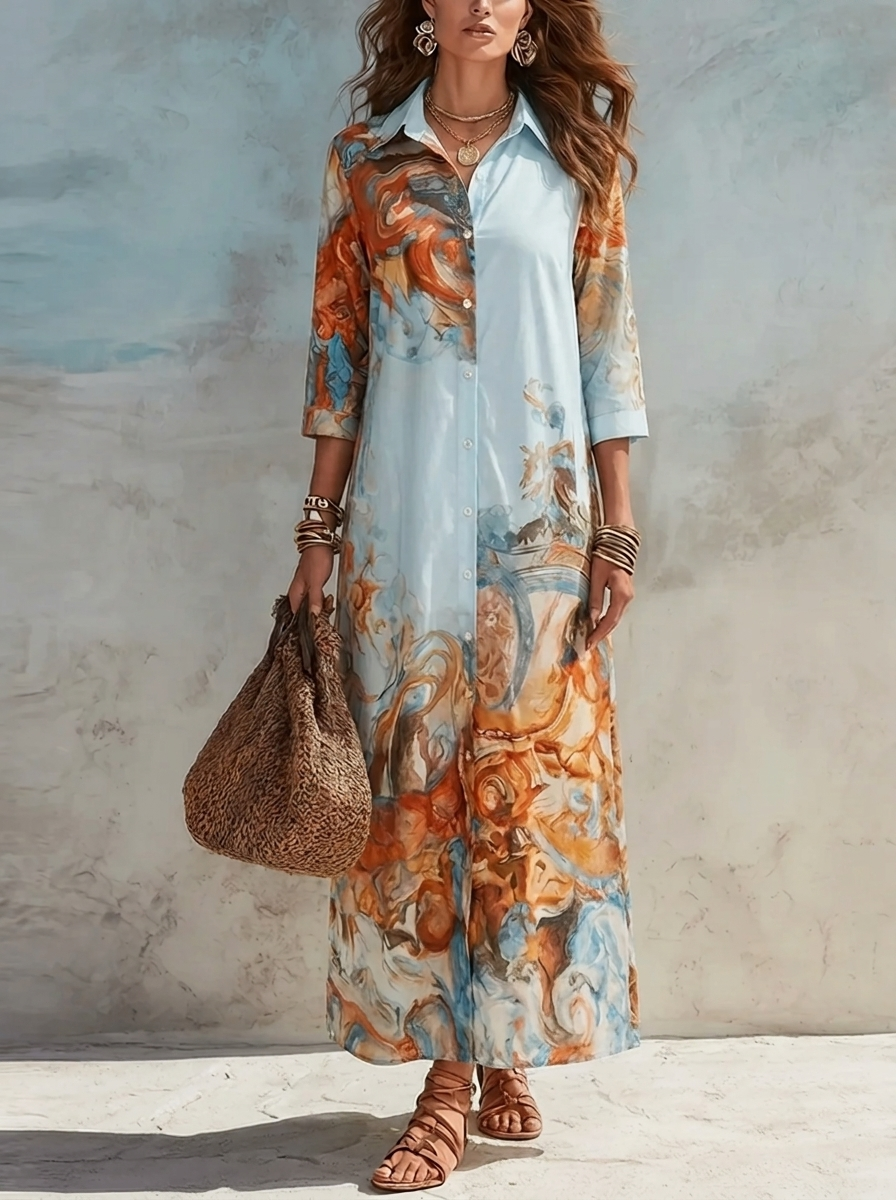 Vestido Maxilargo | Estampado Paisley Azul | Mujer