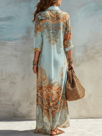 Vestido Maxilargo | Estampado Paisley Azul | Mujer