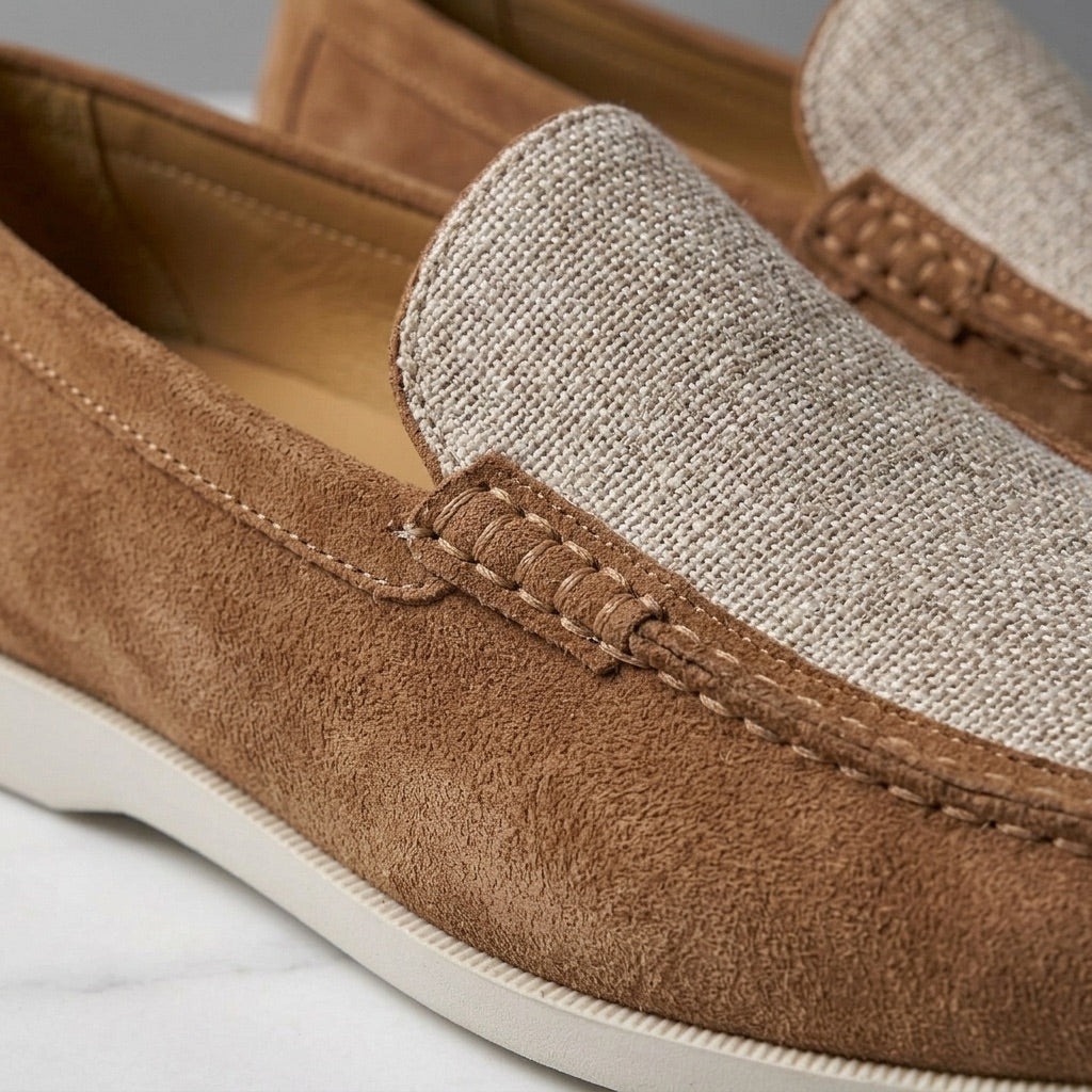 Embla | Mocassins Camurça Costura Manual Palmilha Acolchoada