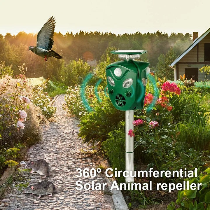 Faline | Repelente Ultrassônico Solar 360° | Sensor de Movimento, LED | Animais