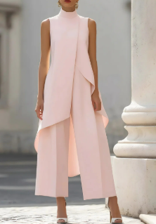 Zelda | Conjunto Feminino 2 Peças Gola Alta Sem Mangas Calça Wide Leg