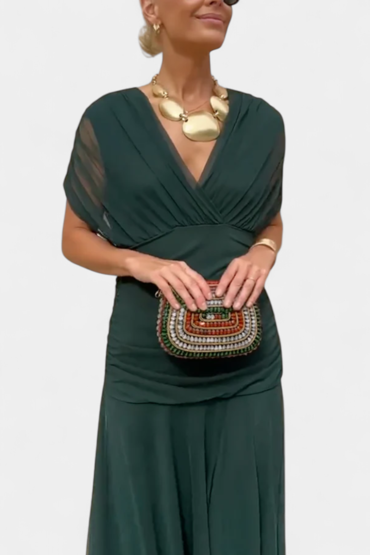 Selene | Vestido Floral Feminino Decote V Saia Longa