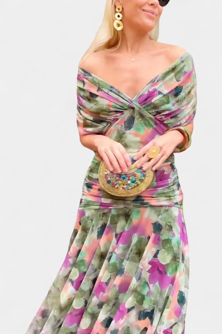 Selene | Vestido Floral Feminino Decote V Saia Longa