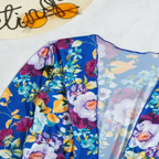 Mulher Biquíni 3 Peças Floral Azul Saia Envolvente