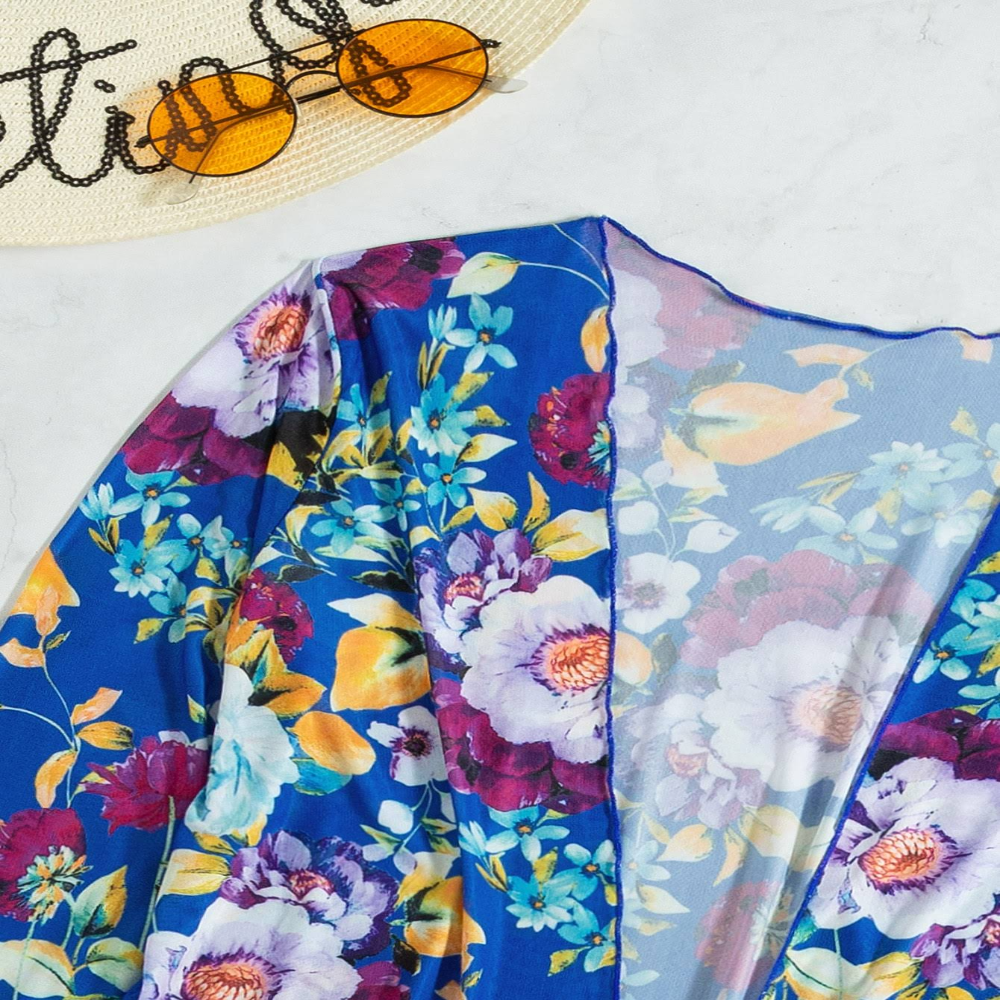 Mulher Biquíni 3 Peças Floral Azul Saia Envolvente