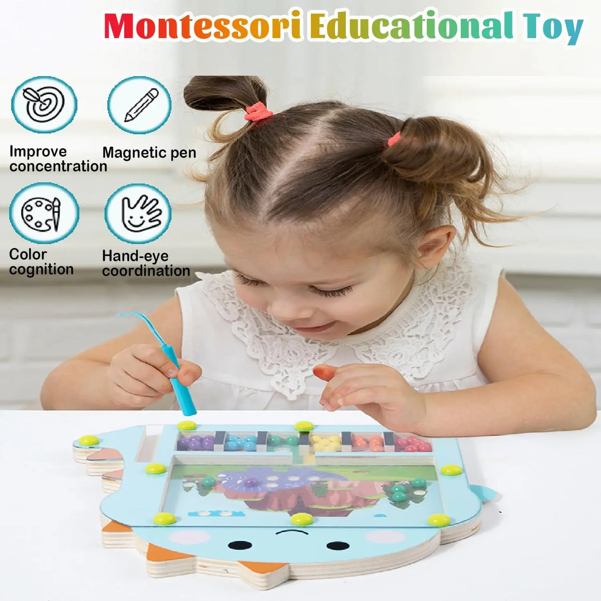 Tessa | Puzzle de Contas Magnéticas | Labirinto em Madeira | Educativo, Dinossauros