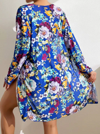 Mulher Biquíni 3 Peças Floral Azul Saia Envolvente