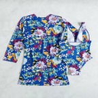Mulher Biquíni 3 Peças Floral Azul Saia Envolvente