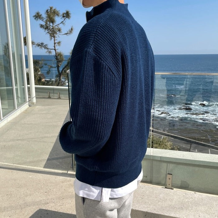 Sage | Camisola Masculina Half-Zip Malha Old Money