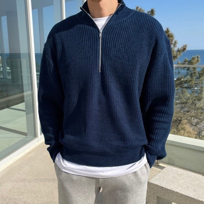 Sage | Camisola Masculina Half-Zip Malha Old Money