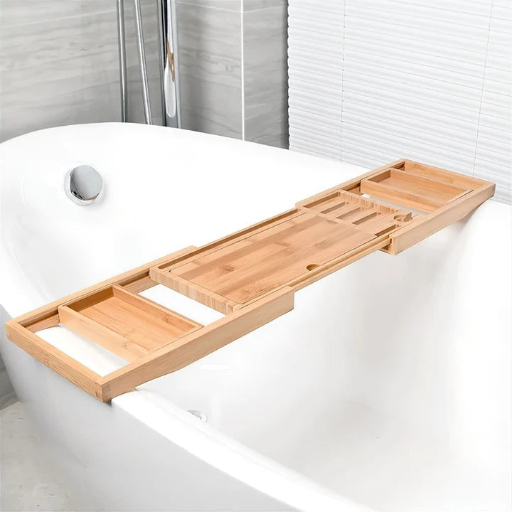 Bandeja de Banho Bambu Extensível com Suporte