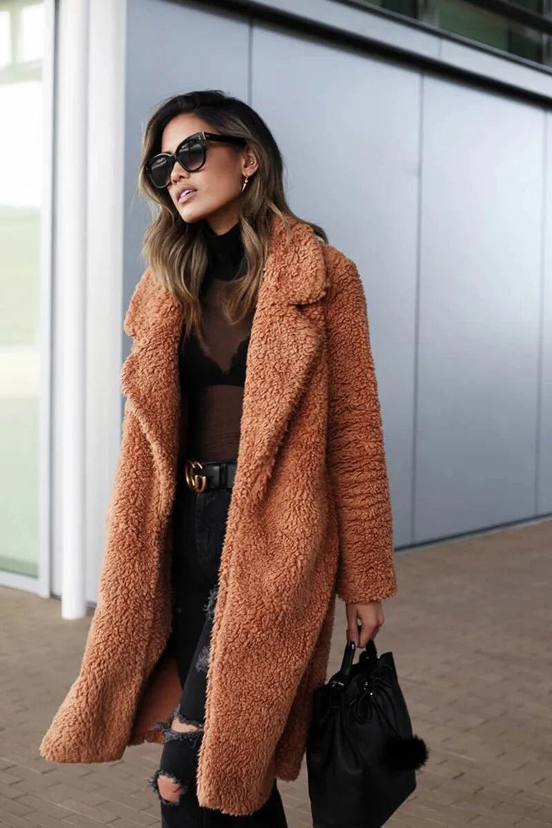 Edith | Casaco Teddy Feminino Oversize Manga Longa