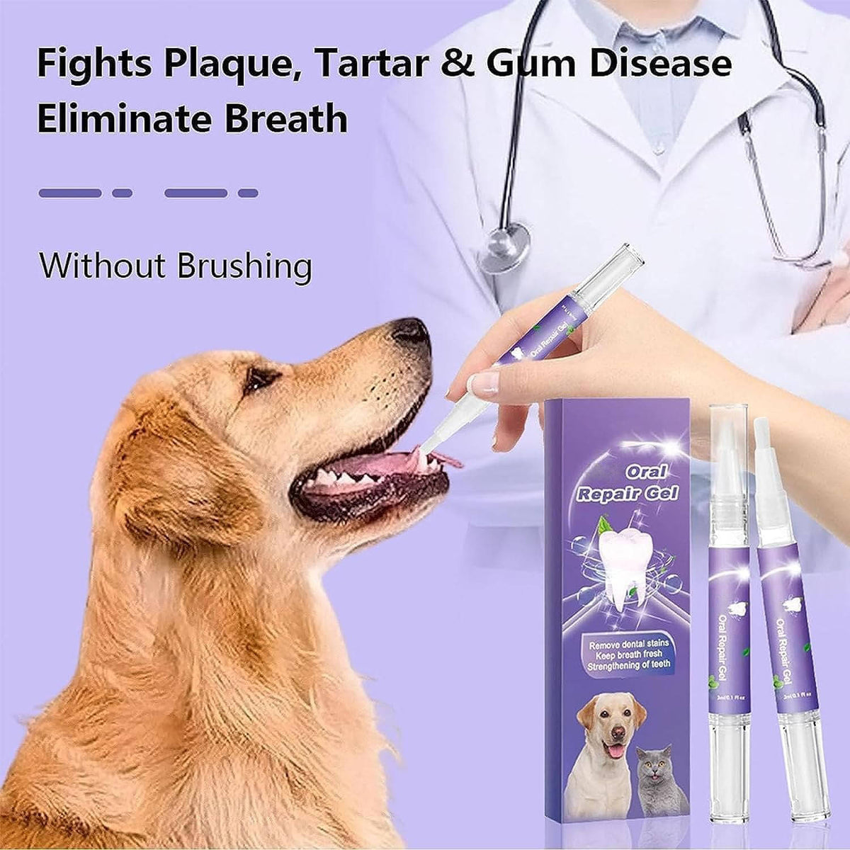 Gel Oral para Cães | Reparador, Antibacteriano | Kit com 3 Unidades
