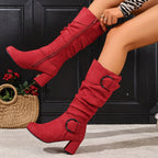 Botas Femininas Joelho | Salto Bloco, Fivela