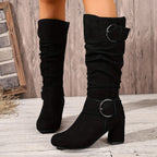Botas Femininas Joelho | Salto Bloco, Fivela