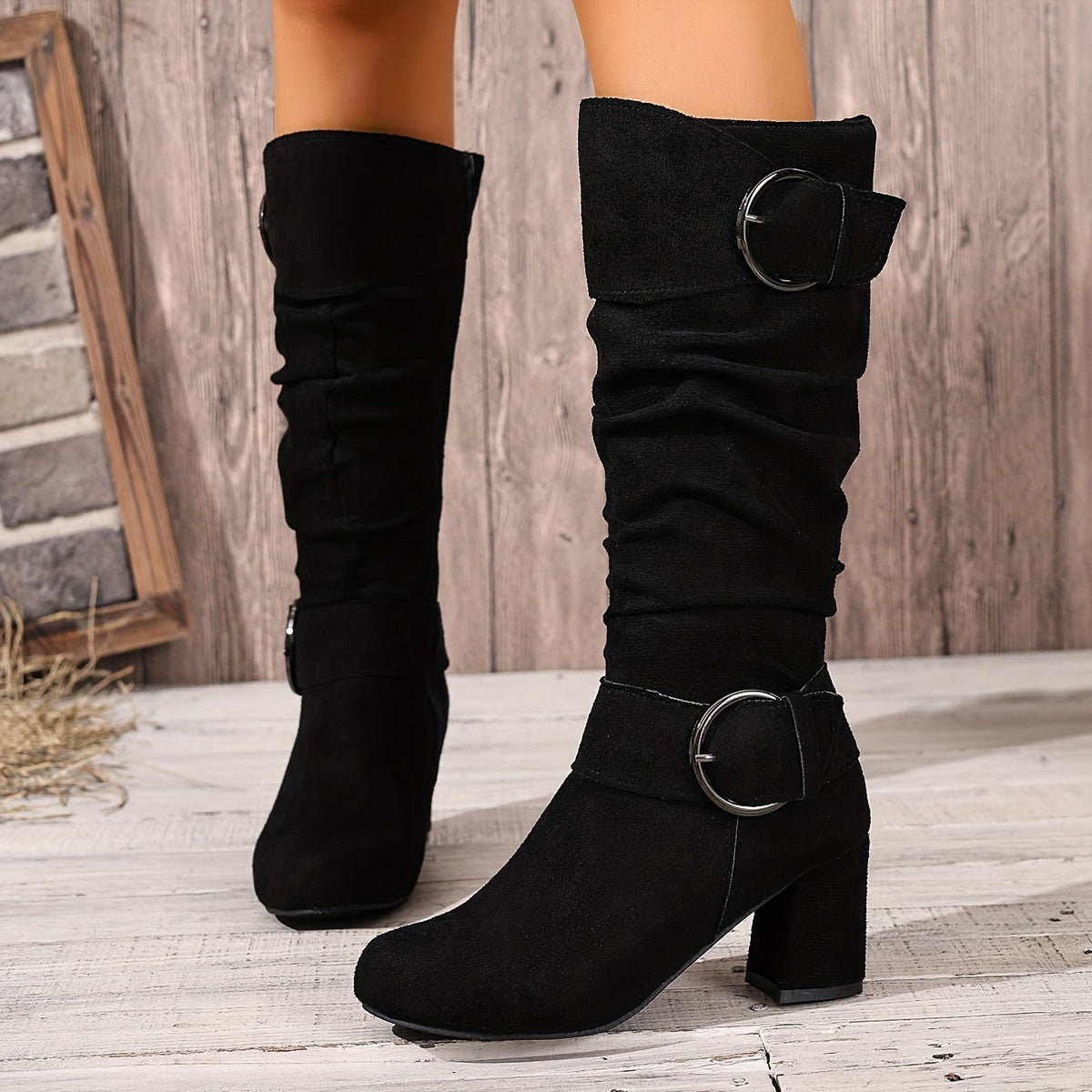Botas Femininas Joelho | Salto Bloco, Fivela