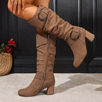 Botas Femininas Joelho | Salto Bloco, Fivela