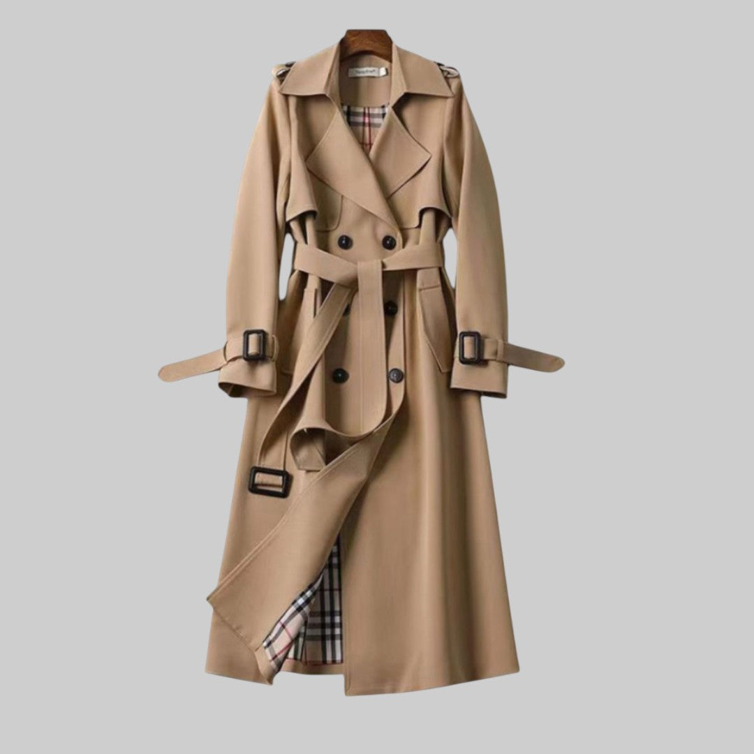Sabine | Mulher Trench Coat Cinto Dupla Fileira de Botões