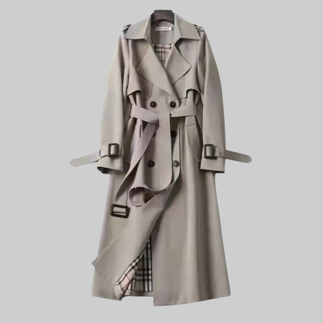 Sabine | Mulher Trench Coat Cinto Dupla Fileira de Botões
