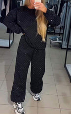 Faye | Conjunto Loungewear Feminino Calça Larga Detalhes Strass
