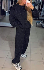 Faye | Conjunto Loungewear Feminino Calça Larga Detalhes Strass