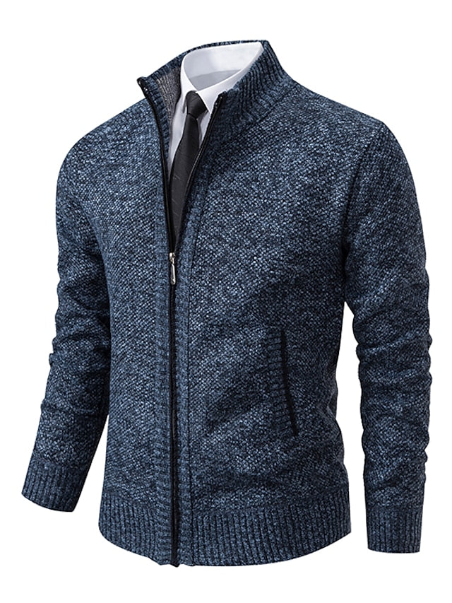 Esme | Homem Cardigan Malha Canelada Fecho Completo Gola Alta