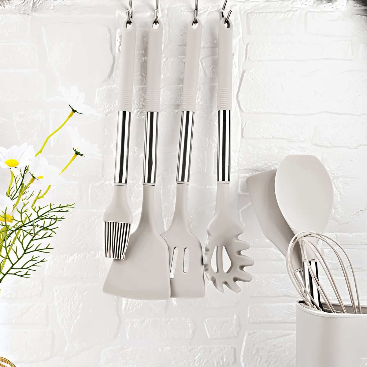 Posy | Conjunto de Utensílios de Cozinha em Silicone | 12 Peças, Resistente ao Calor | Cabo Inox