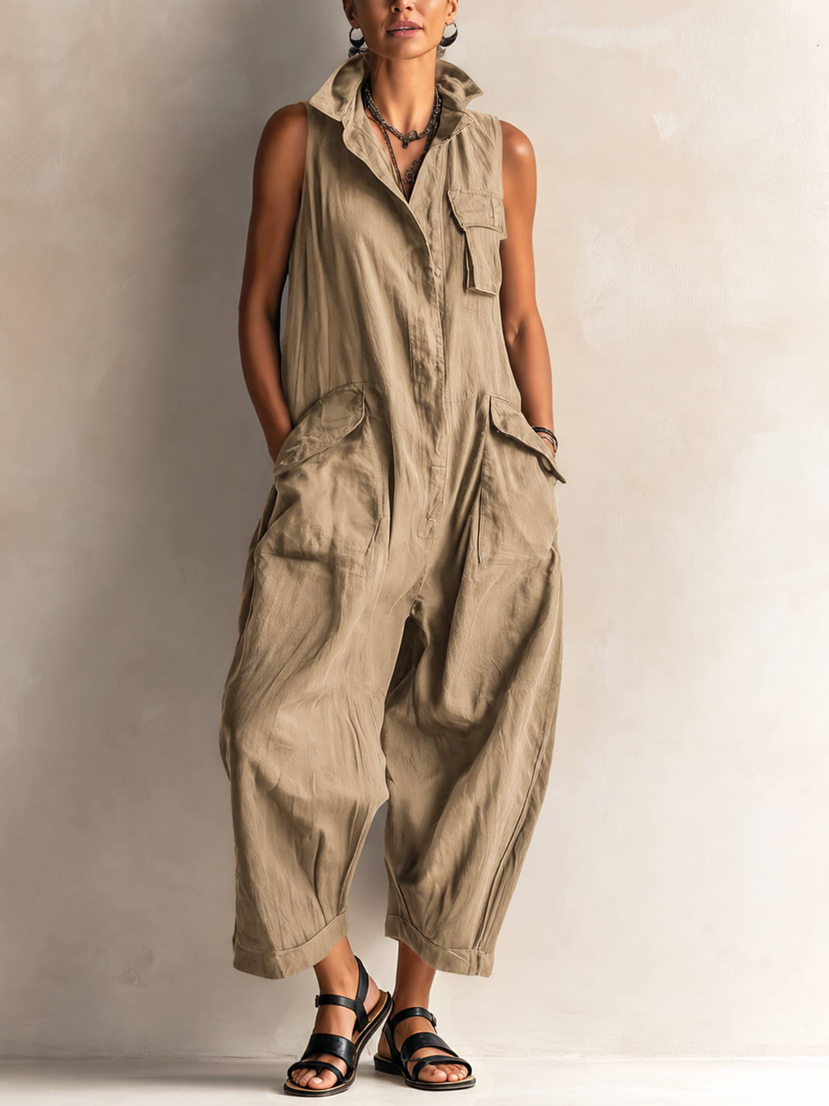 Ottoline | Macacão Feminino Wide Leg Bolsos
