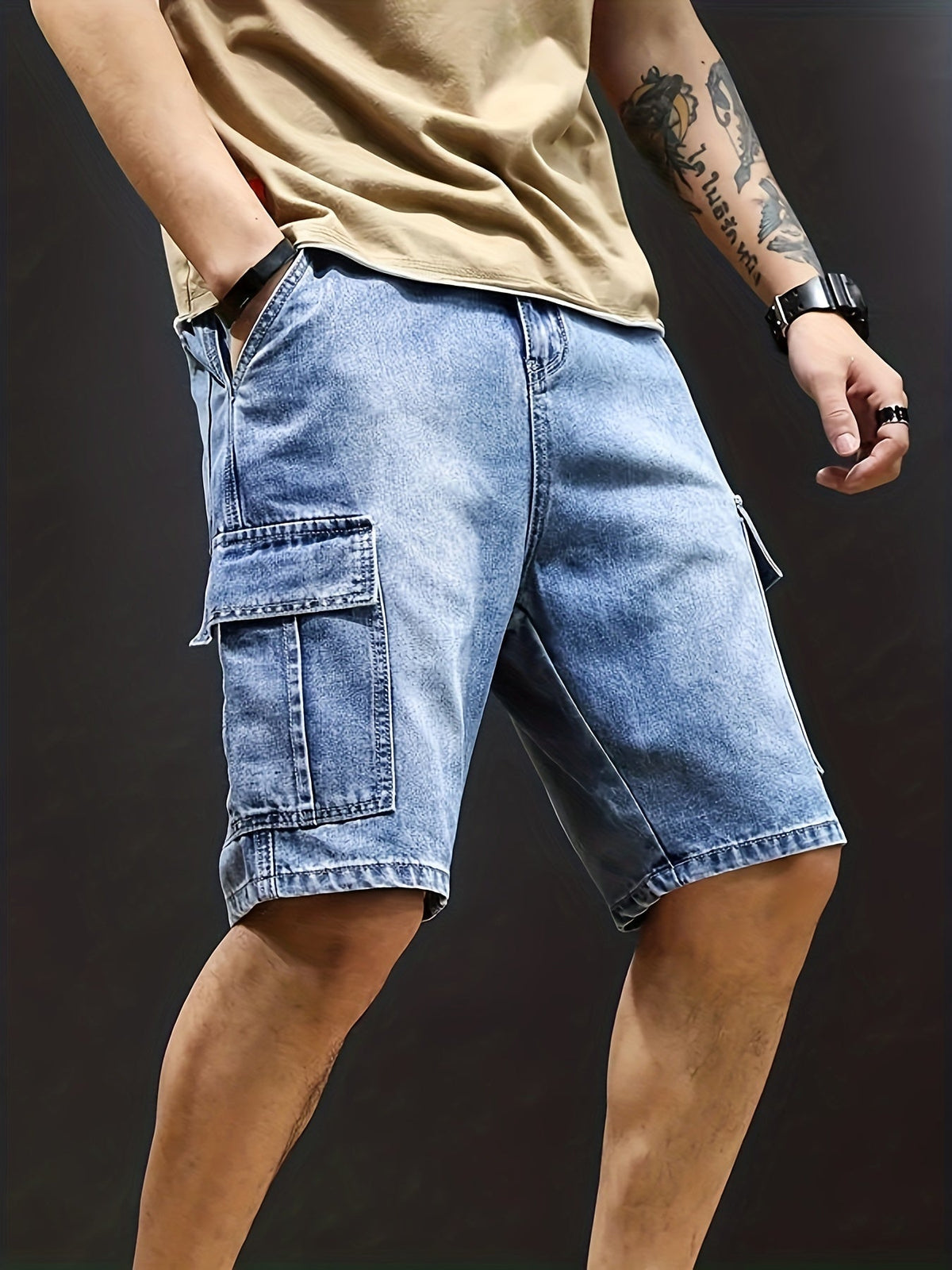 Willa | Homem Calções Cargo Denim Cós Ajustável