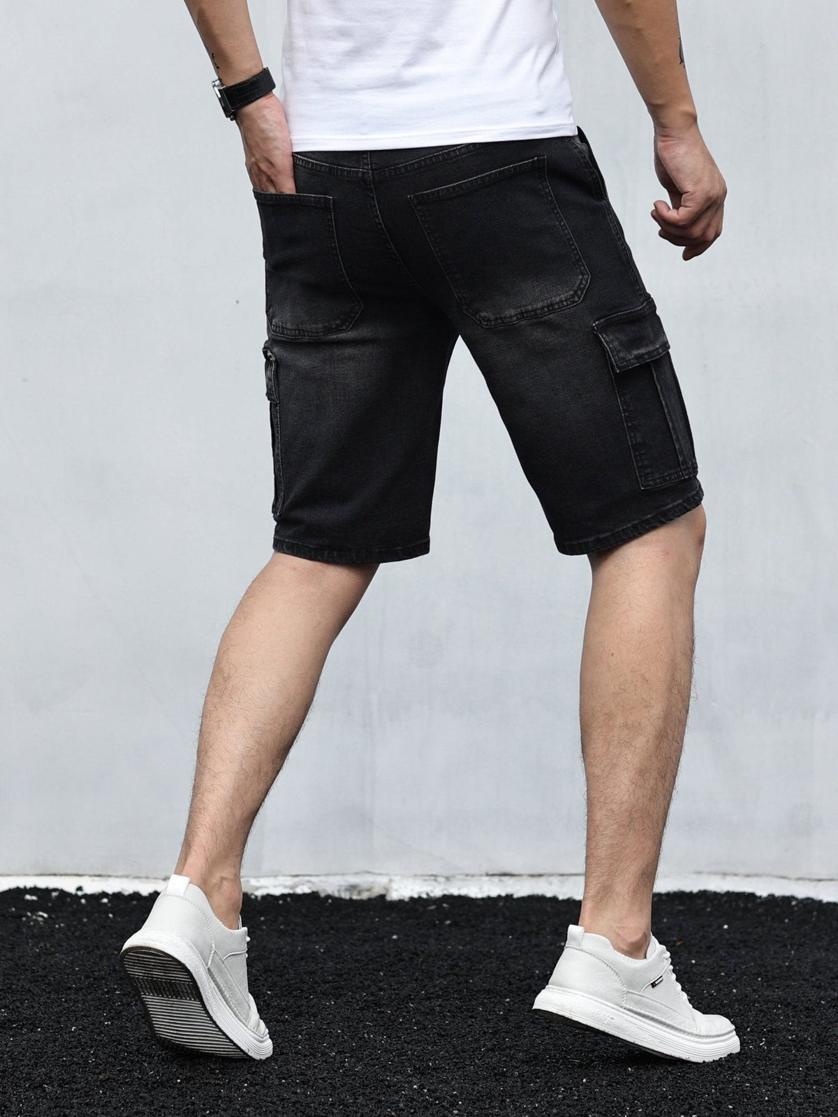 Willa | Homem Calções Cargo Denim Cós Ajustável