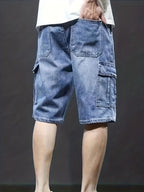 Willa | Homem Calções Cargo Denim Cós Ajustável