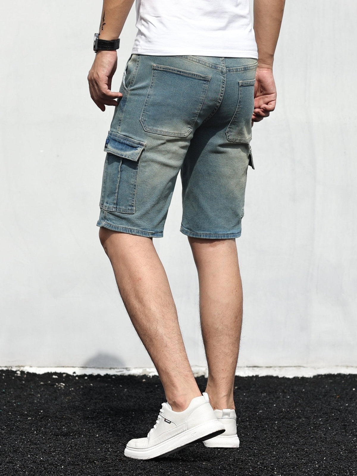 Willa | Homem Calções Cargo Denim Cós Ajustável