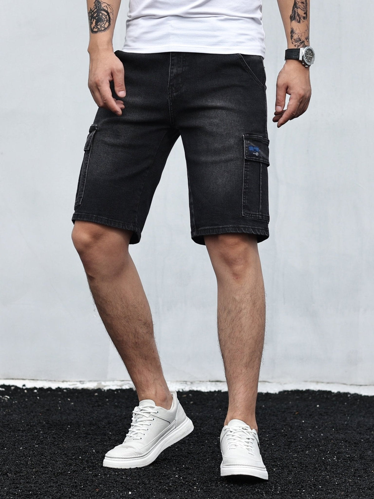 Willa | Homem Calções Cargo Denim Cós Ajustável