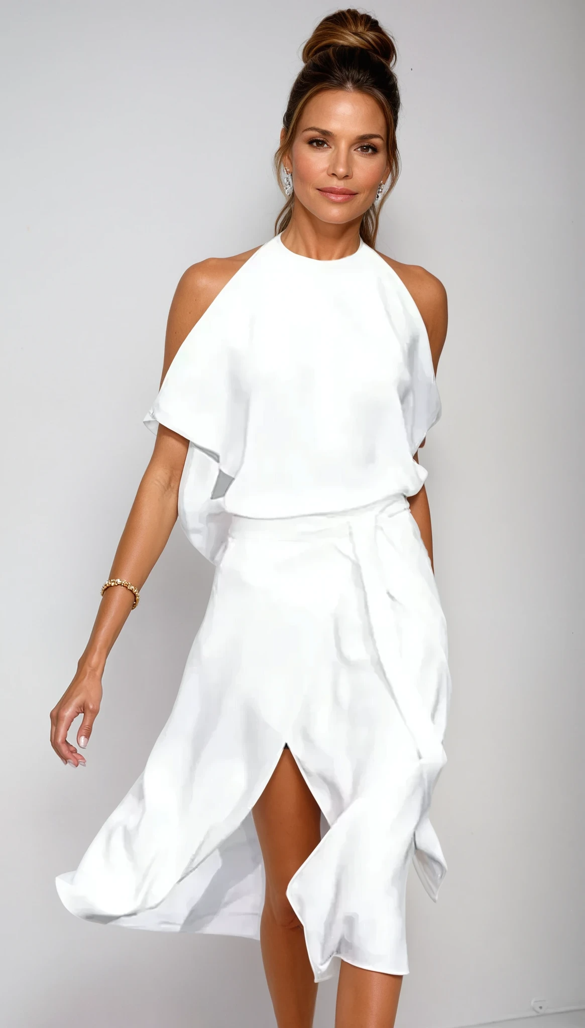 Yvaine | Vestido Midi Ombros à Mostra Orla Assimétrica