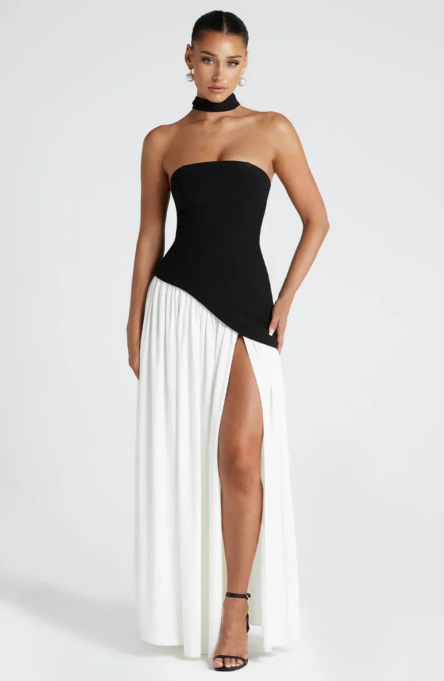 Halcyon | Vestido Maxi Mulher Corpete sem Alças Fenda