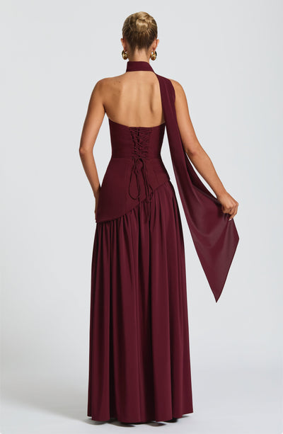 Halcyon | Vestido Maxi Mulher Corpete sem Alças Fenda