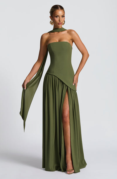 Halcyon | Vestido Maxi Mulher Corpete sem Alças Fenda