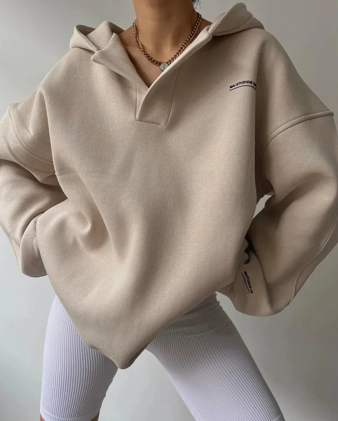 Hazel | Mulher Hoodie Oversized Pullover Gola Entalhada