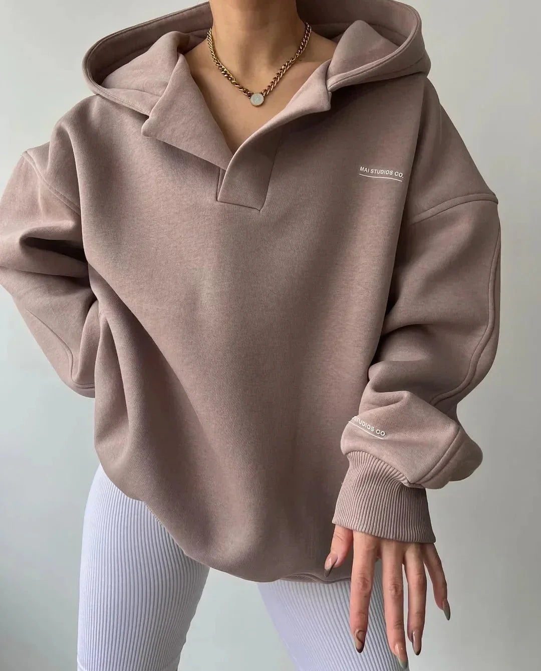 Hazel | Mulher Hoodie Oversized Pullover Gola Entalhada