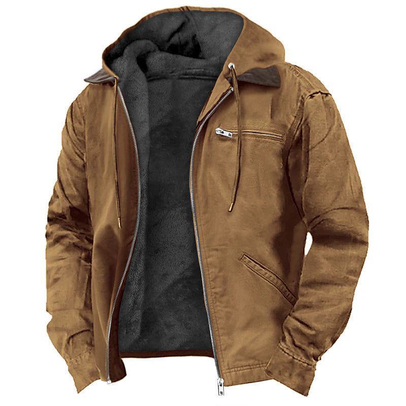 Homem Jaqueta com Capuz Forro Polar Fecho Zip