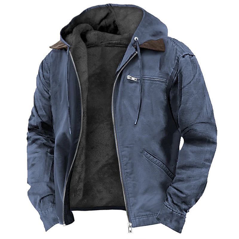 Homem Jaqueta com Capuz Forro Polar Fecho Zip