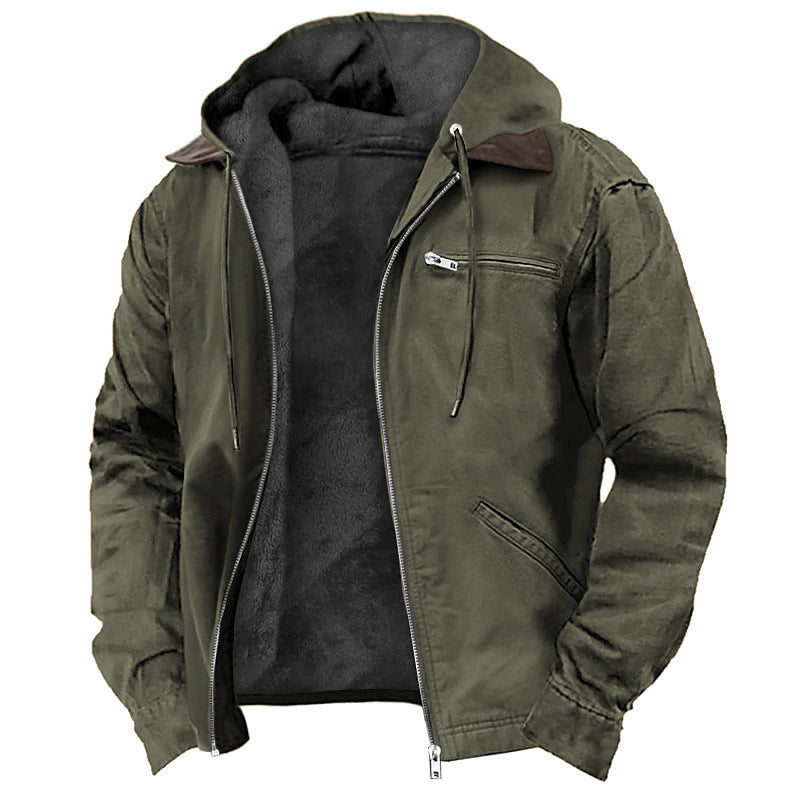 Homem Jaqueta com Capuz Forro Polar Fecho Zip