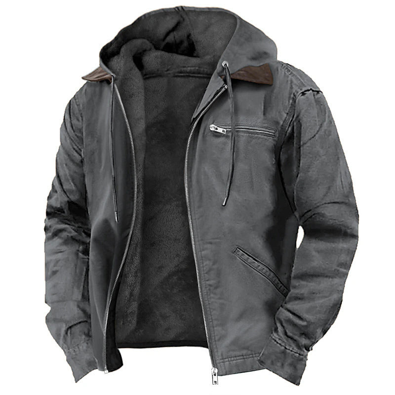 Homem Jaqueta com Capuz Forro Polar Fecho Zip